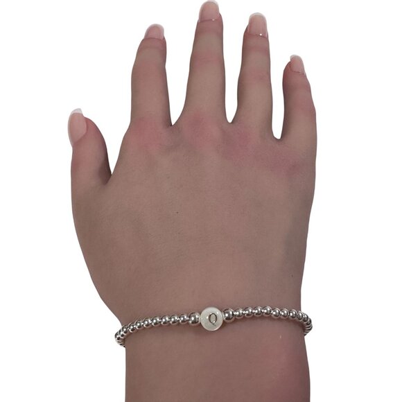 925 Sterling Silver Beaded Stretch Stacking Bracelet MOP Letter Initial Q - Picture 6 of 6